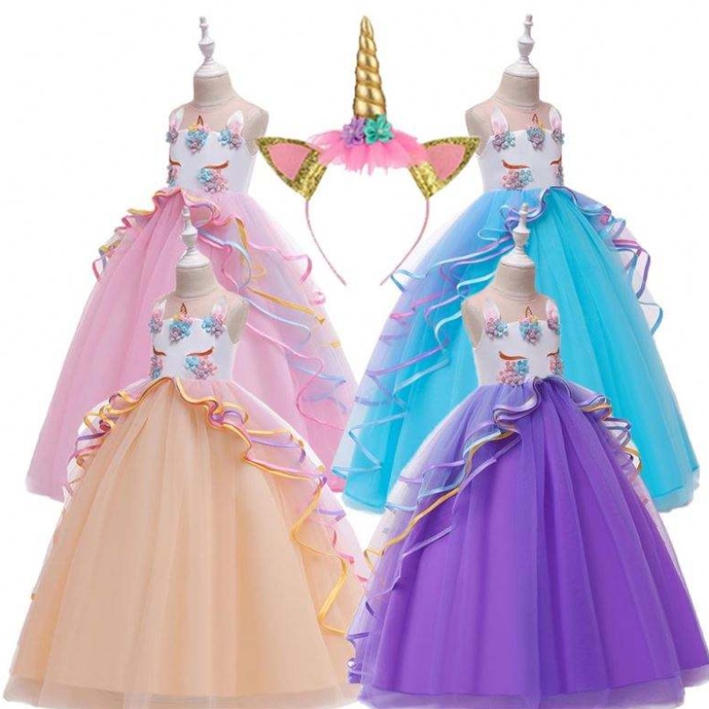 Baige 3-15 anos Girl Unicorn Party Vestes Ruffles Crianças roupas de festa de aniversário