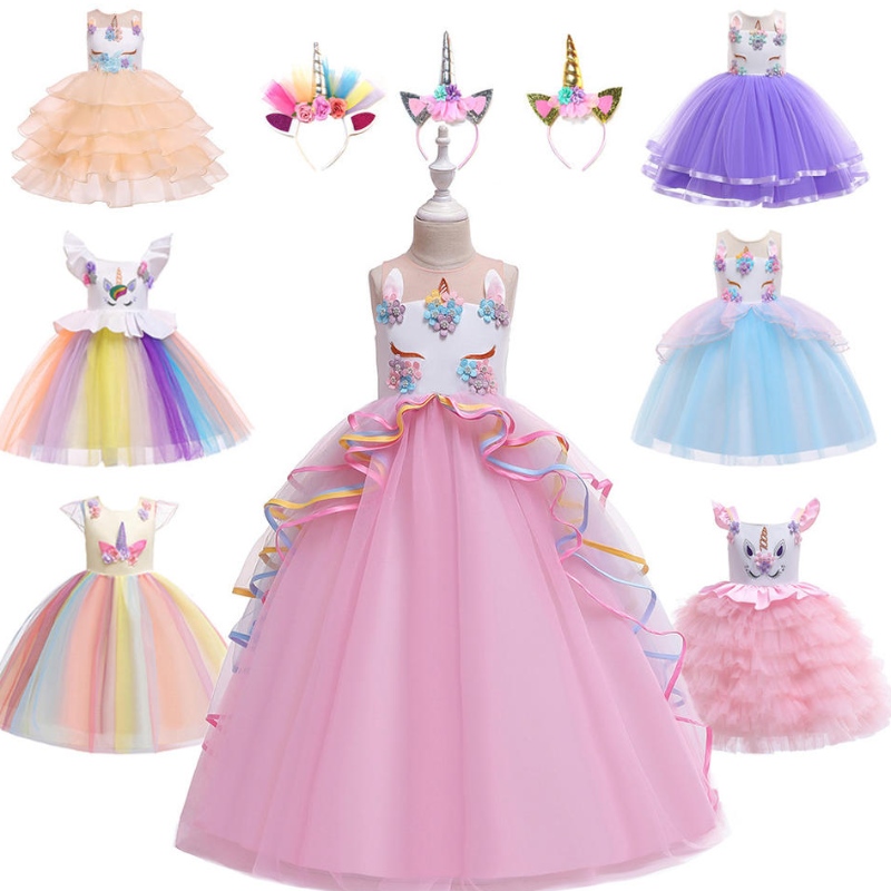 Venda quente lindas princesas crianças roupas use festa de aniversário unicorn chorn lantejão tutu girl vestido para meninas