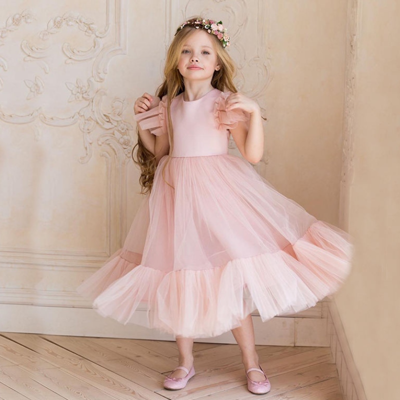 Vestido de menina de flor, filhos de dama de honra vestidos denoiva para crianças rosa vestidos de tule garotas boutique festas usam vestidos elegantes
