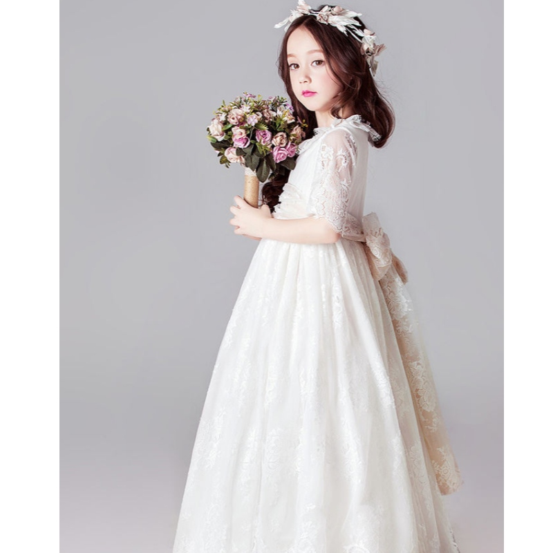 Vestidos brancos longos para crianças meninas princesas elegantes casamentos convidados crianças dama de honra Vestido de renda para anoite vestido denoite 3 6 14 anos