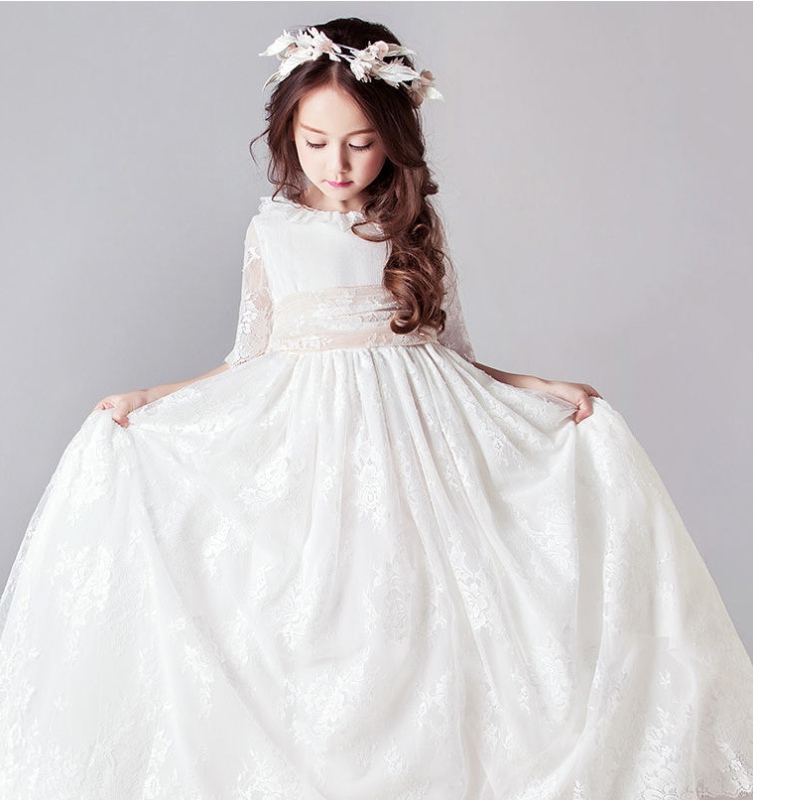 Vestidos brancos longos para crianças meninas princesas elegantes casamentos convidados crianças dama de honra Vestido de renda para anoite vestido denoite 3 6 14 anos