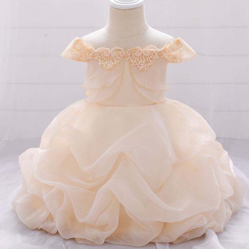 Solid Flower Applique Trailing Girl Princess Dress Kids Baby Festa de Natal Casamento Damas de Brides Tulle Tutu Dresses L1961XZ