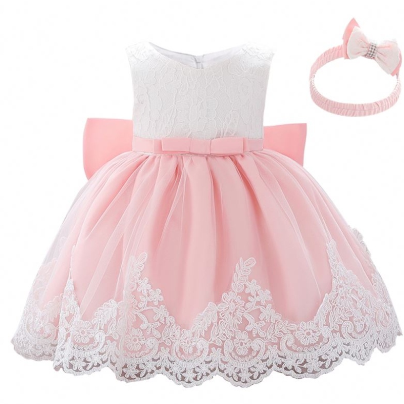 Baige 2021 Summer Pink Girl Girl sem mangas para crianças vestidos de renda da princesa