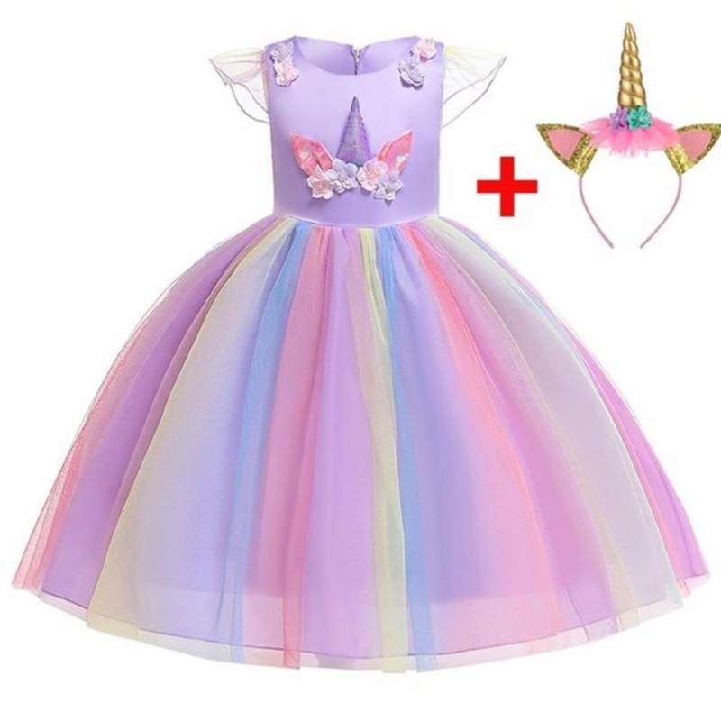 Vestido unicórnio para meninas unsicorn figurin rainbow tutu vestido para festa de festa de aniversário com faixa de cabeça