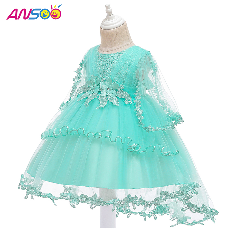 Anssoo Princess Flower Girl Dress Summer Tutu Wedding Birthday Party Kids Vestres for Girls Fils Costume Teenager Prom Design