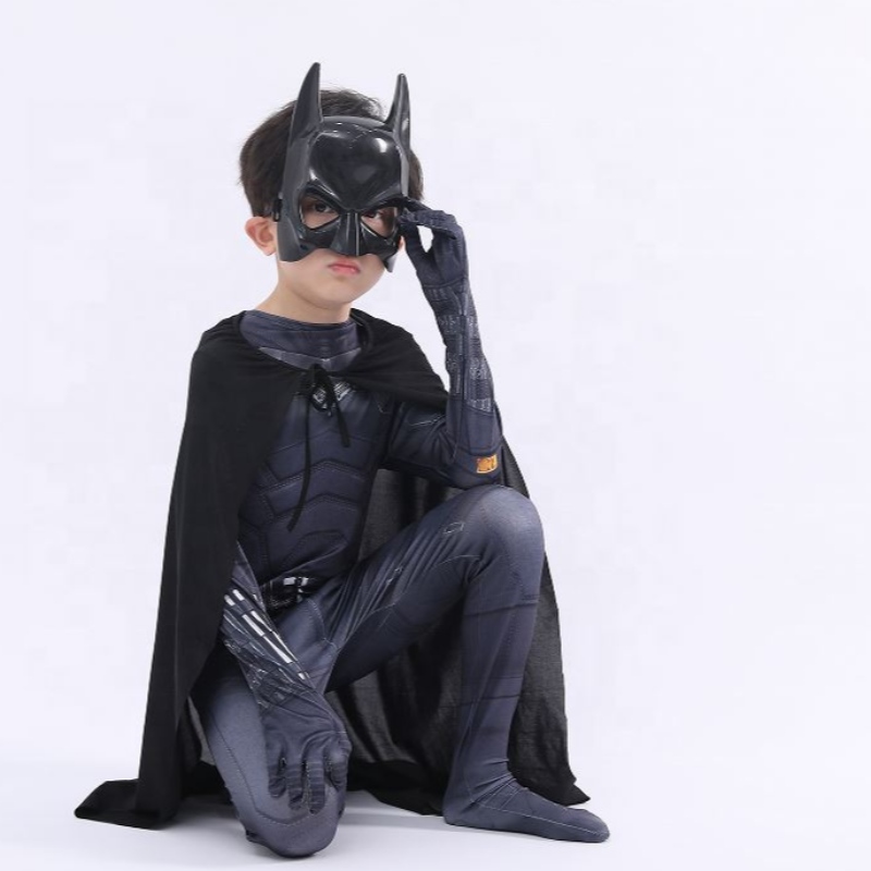 Novo estilo Black Bodysuit Halloween Kids Super -heróis Fantas de cosplay Costume Pattinson The Bat Man With Cape&Mask