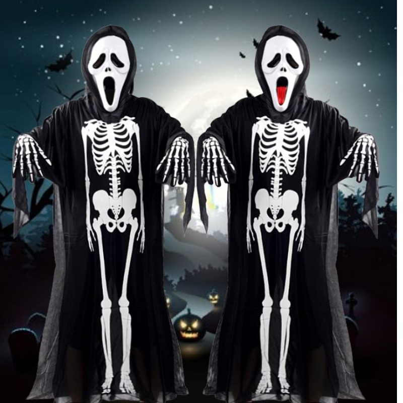 Celebração de festa disfarçado cosplay traje de halloween roupas fantasmas pessoas pessoas roupas de esqueleto roupas de crânio