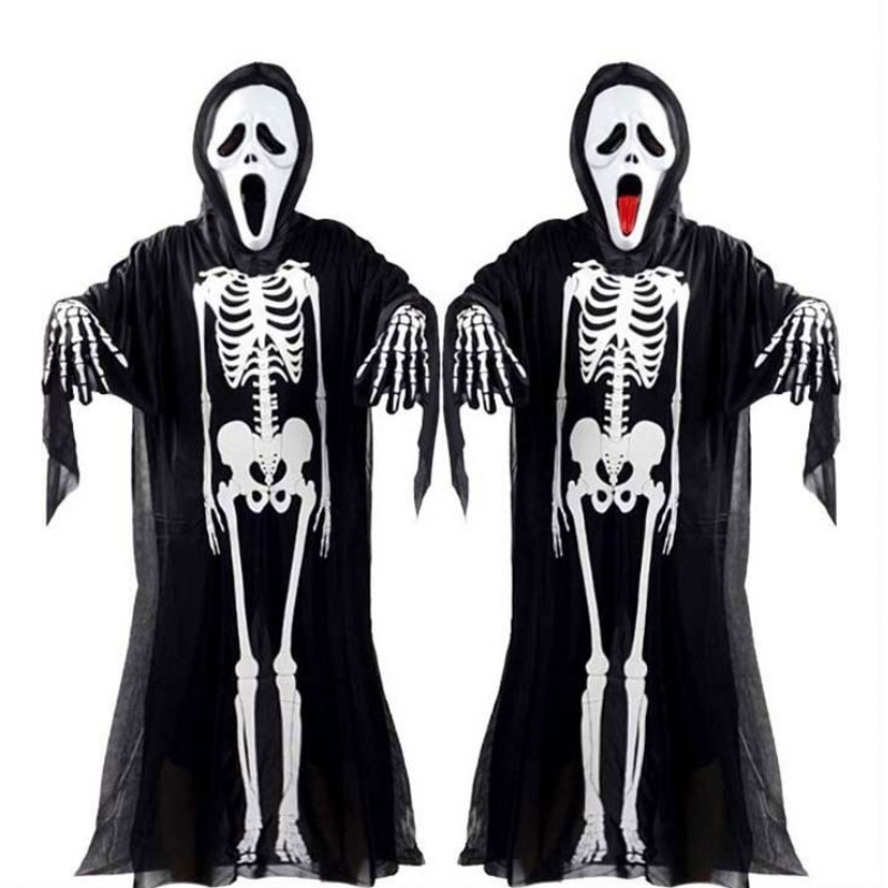 Celebração de festa disfarçado cosplay traje de halloween roupas fantasmas pessoas pessoas roupas de esqueleto roupas de crânio