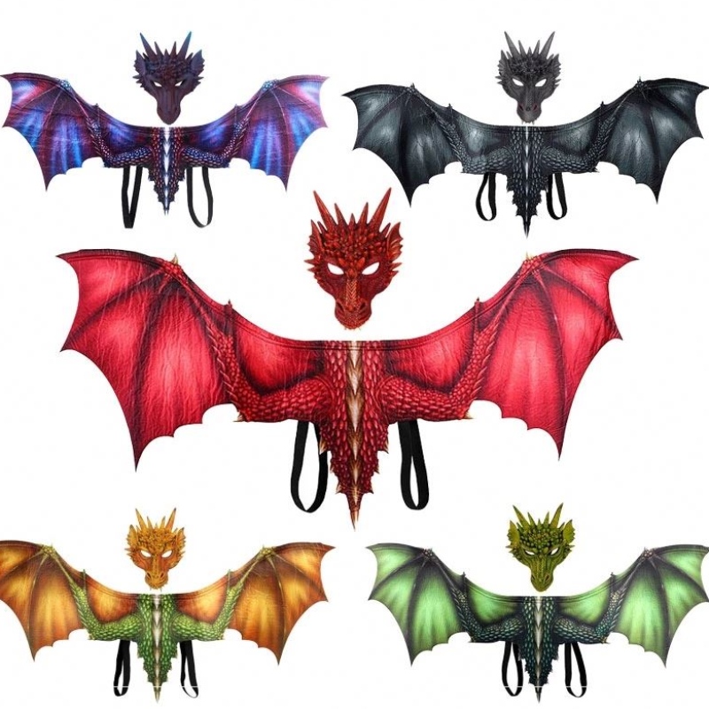 Menino adulto e meninas garotas máscaras máscara de face e asas de halloween decoração de carnaval de carnaval figurino de animais dragão cosplay
