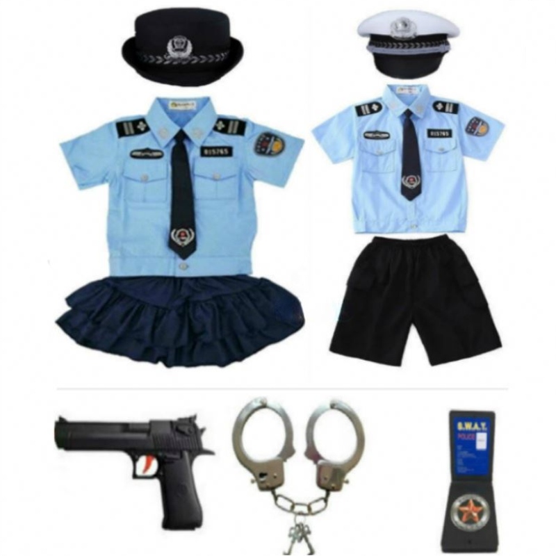 Novos crianças policiais infantis uniformes de Halloween fantasia meninas meninas homens de cosplay com algemas