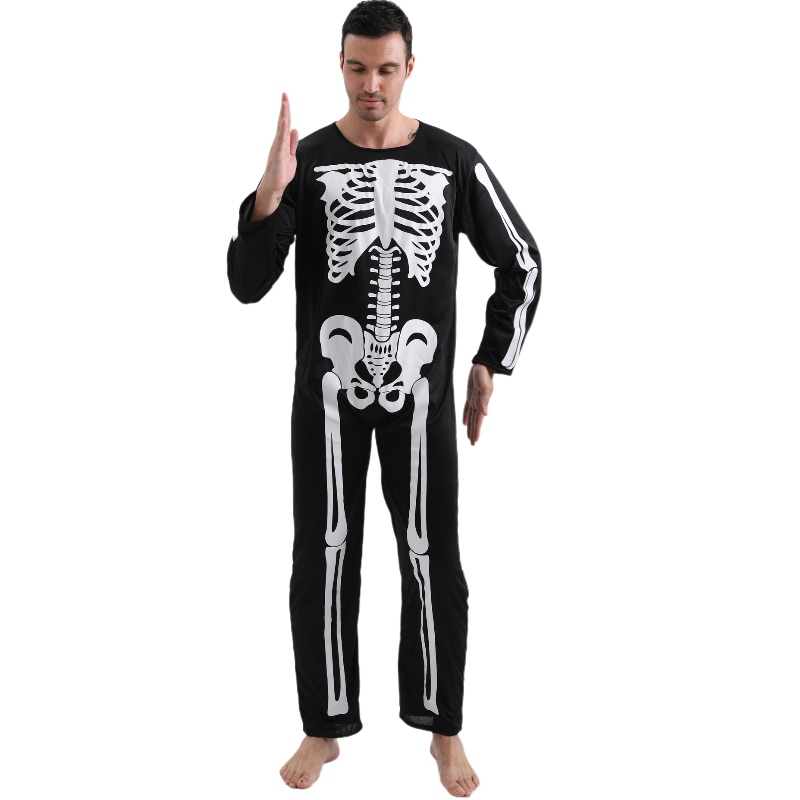 2022 Amazon Adult Jumpsuit Halloween Party Factine Macacksuit com estampa de osso esqueleto para homens