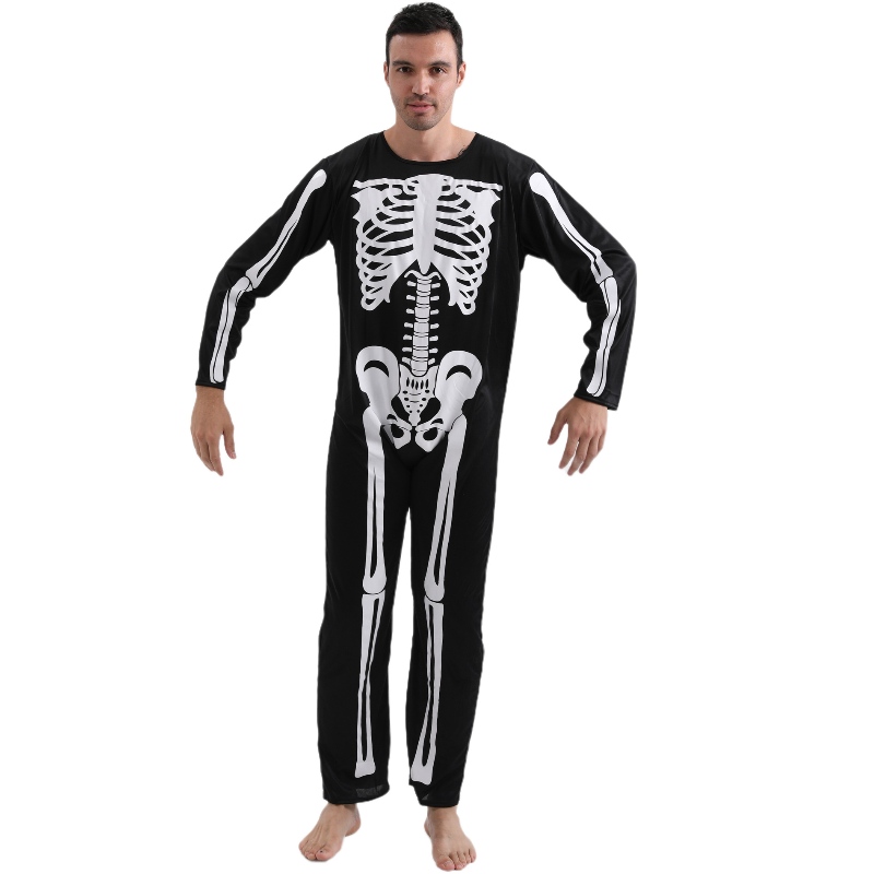 2022 Amazon Adult Jumpsuit Halloween Party Factine Macacksuit com estampa de osso esqueleto para homens