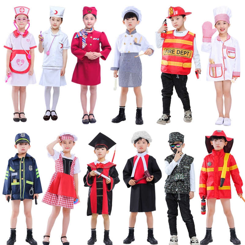 Halloween Crianças Doutor Cosplay Costume de jardim de infância de role-play Firefumista Cook Costume da polícia enfermagem Trajes de trajes