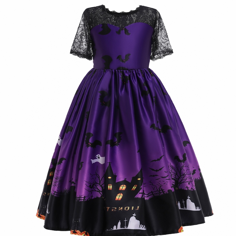 2022 CRIANÇAS \\ BAT GHOST FATOON Print Dress Dress Halloween Traje para crianças