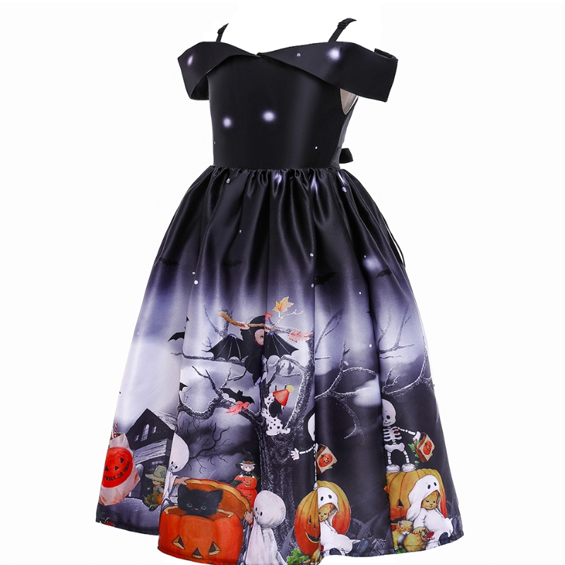 Crianças Princess Dress Dress Halloween Print Cartoon Dress Dress Costume de renda para Halloween