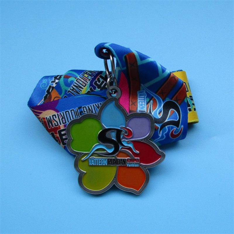 Medalha colorida de liga esportiva de revestimento macio de esmalte macio com fita
