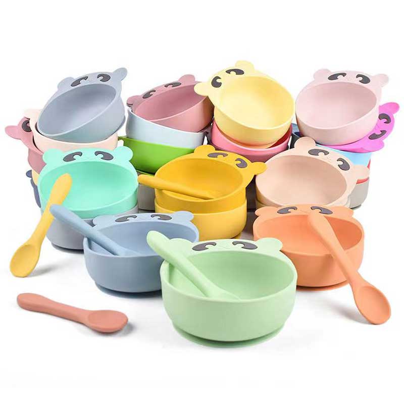 Baby Feeding Set Silicone Bowl Spoon Fork para crianças crianças fofas de animais de silício.