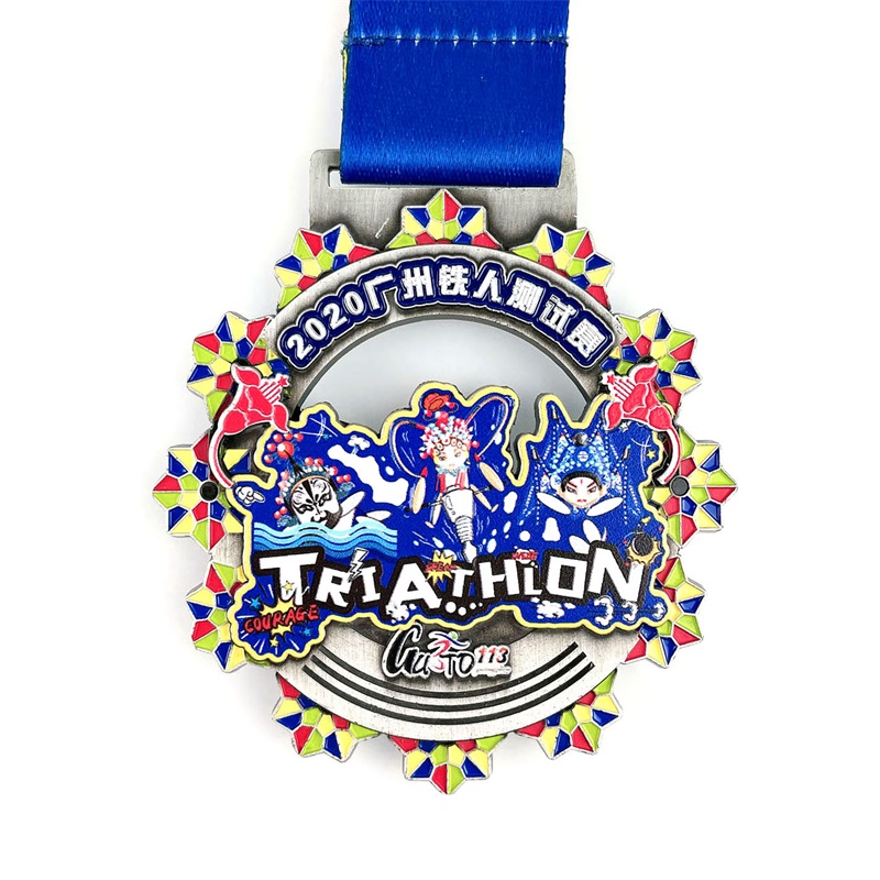 Medalhas de triatlo de esmalte esportivo legal gravado por metal personalizado 3D