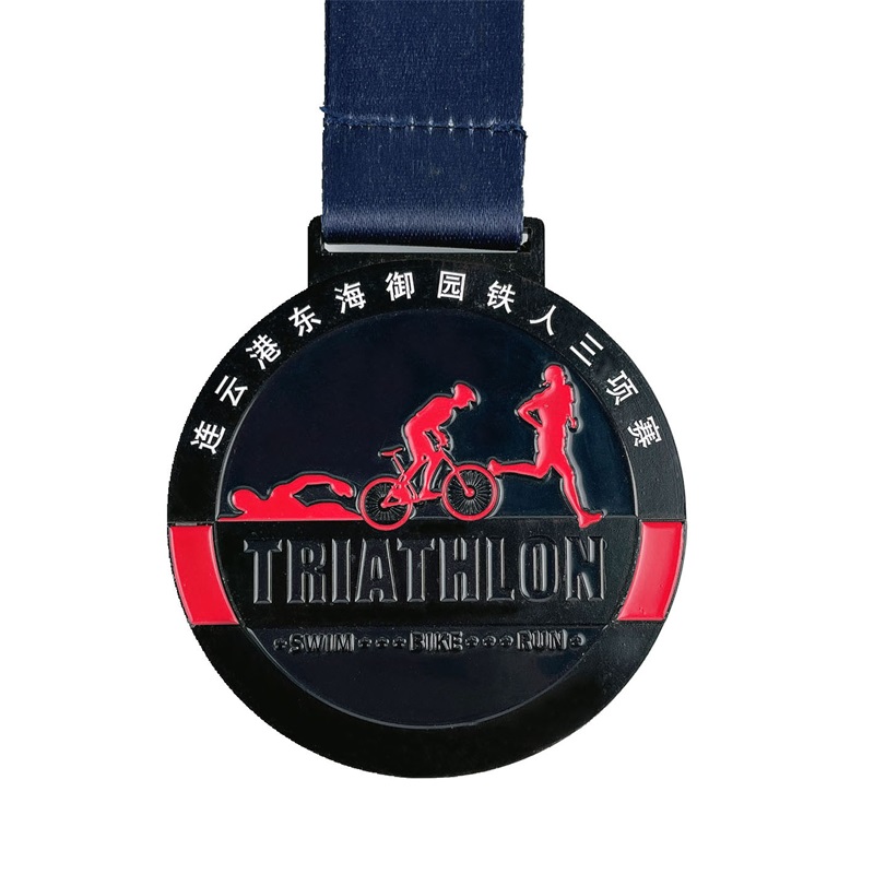 Medalhas de triatlo de esmalte esportivo legal gravado por metal personalizado 3D