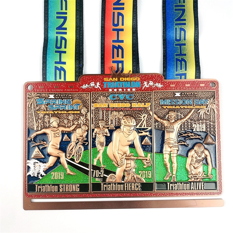 Medalhão de esmalte China esportes que administram medalhas de maratona militar Medalha 3d Triathlon Medals