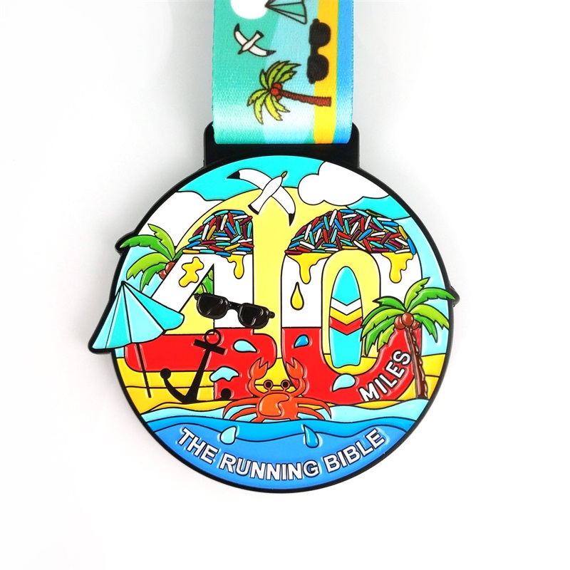 Logotipo personalizado com medalhas de prata em branco em branco de fita Medalha de metal personalizada Medalha de maratona redonda verde -verde