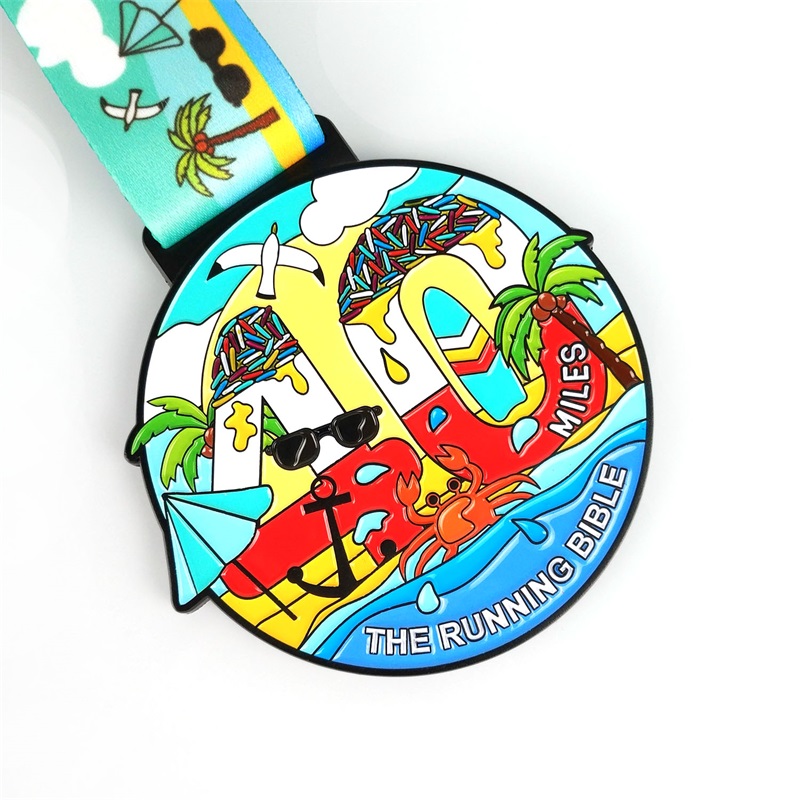 Logotipo personalizado com medalhas de prata em branco em branco de fita Medalha de metal personalizada Medalha de maratona redonda verde -verde