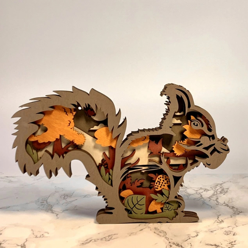 Ornamentos de animais de madeira 3D