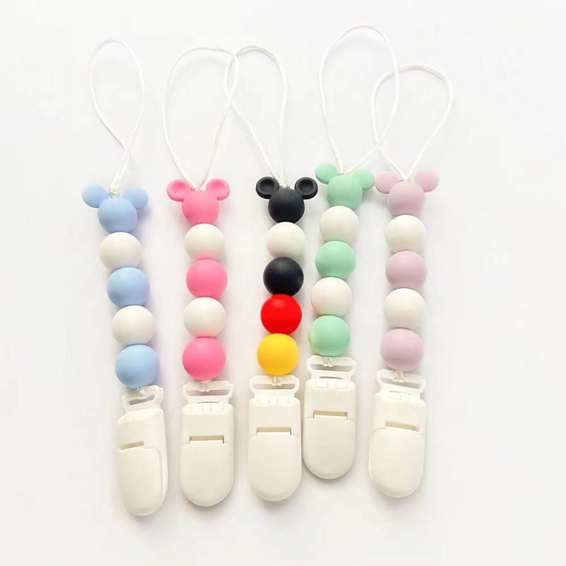 BPA Free Freating Antifling Wood Wood Silicone Bead Deathing Allear Teether Toy Toy Baby Dummy Bicifier Selder Chain Clip Chain