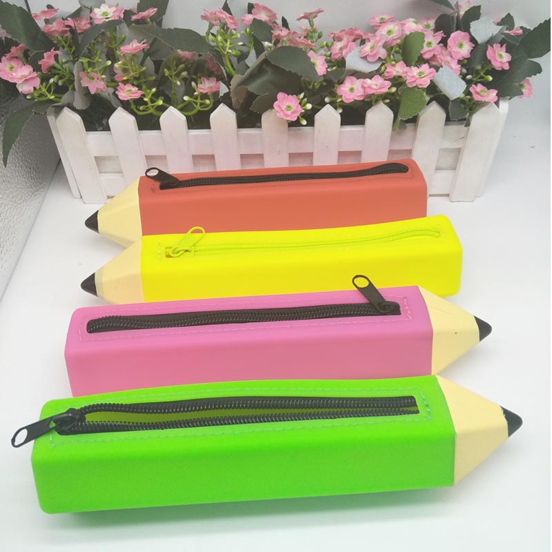 Saco de lápis de silicone, caixa de lápis criativa em forma de lápis, bolsas de papelaria de silicone saudáveis ​​e ecológicas, impermeáveis ​​e duráveis
