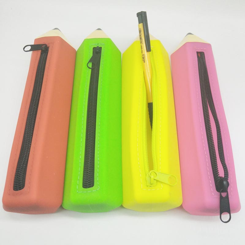 Saco de lápis de silicone, caixa de lápis criativa em forma de lápis, bolsas de papelaria de silicone saudáveis ​​e ecológicas, impermeáveis ​​e duráveis