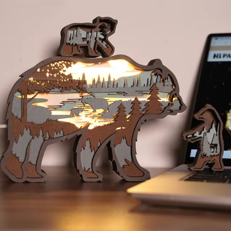 Ornamentos de animais polares de madeira 3D