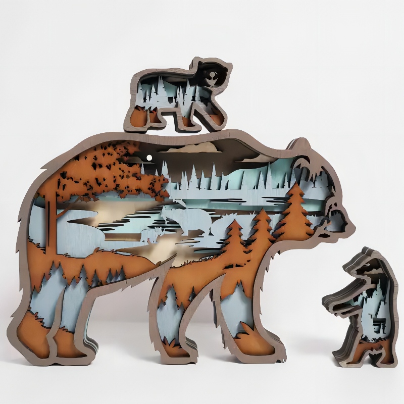 Ornamentos de animais polares de madeira 3D