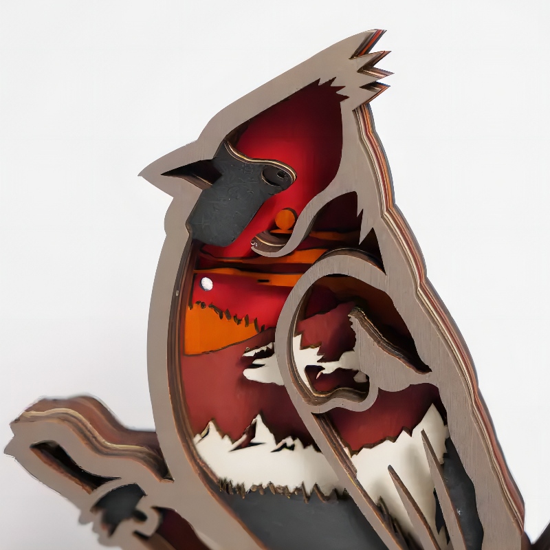 Ornamentos de pássaros de madeira de madeira 3D