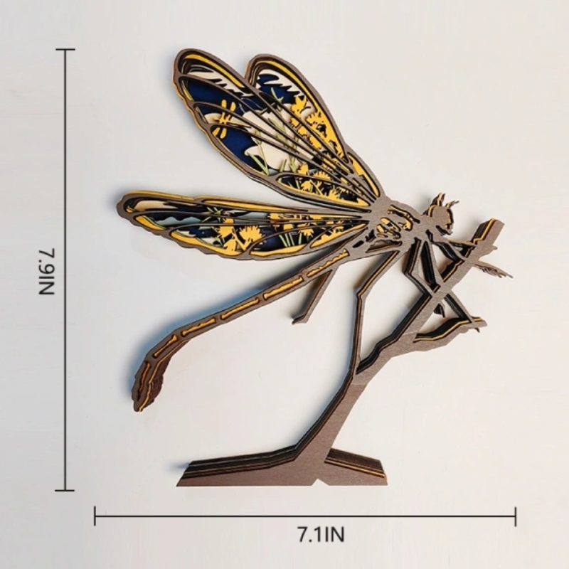 Decoração de libélula de madeira de animais 3D