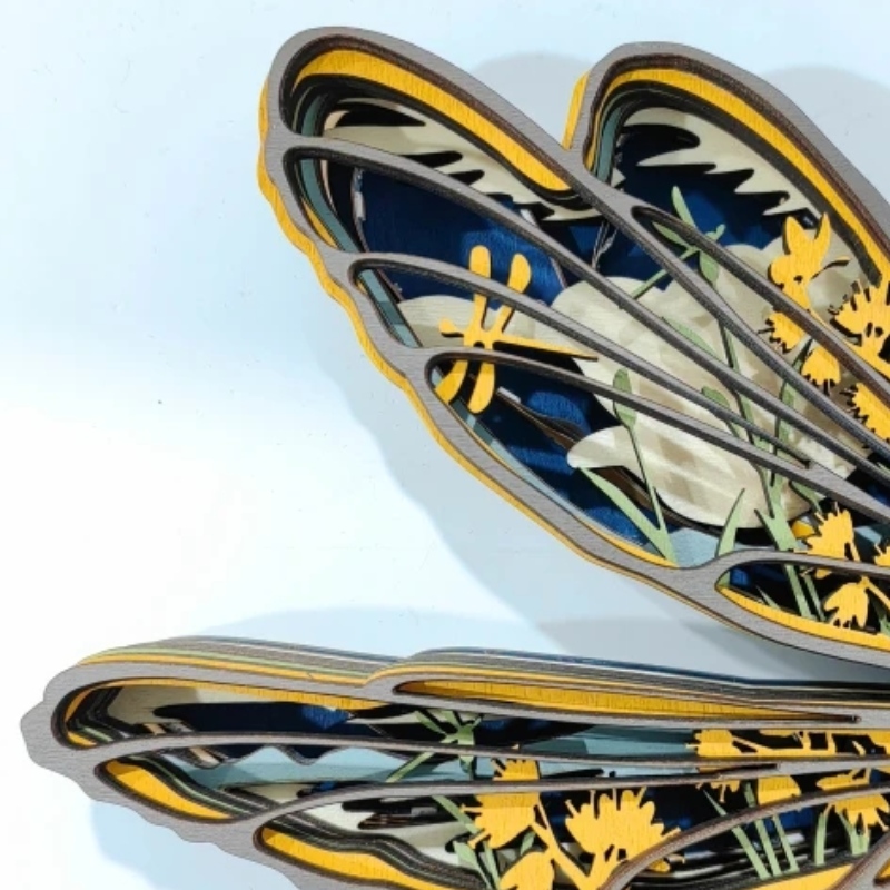 Decoração de libélula de madeira de animais 3D