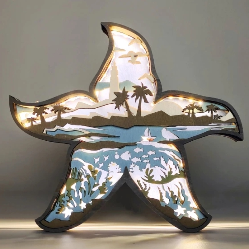 Ornamentos de estrela do mar de madeira 3D