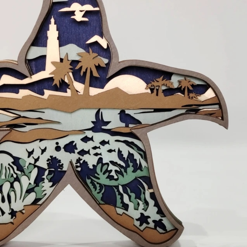 Ornamentos de estrela do mar de madeira 3D
