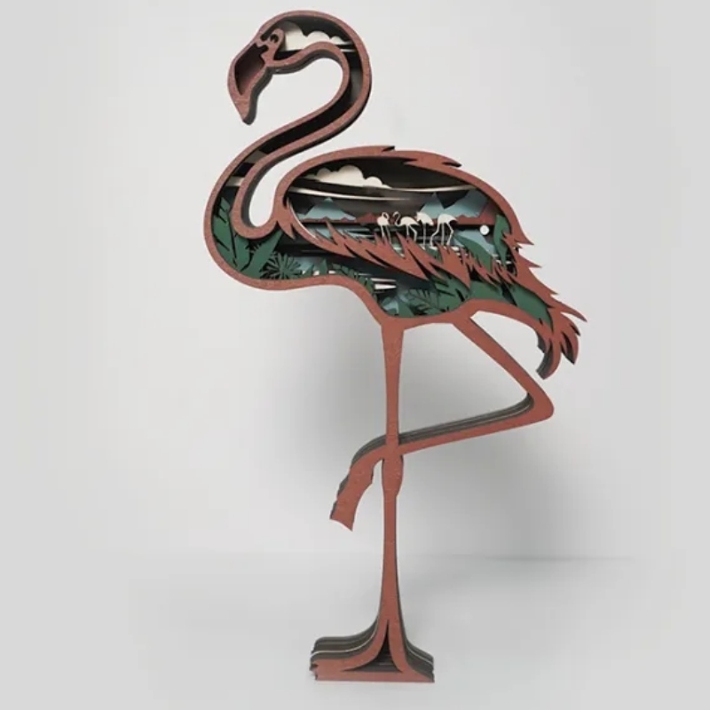 3D Decoração de artefato de madeira flamingo