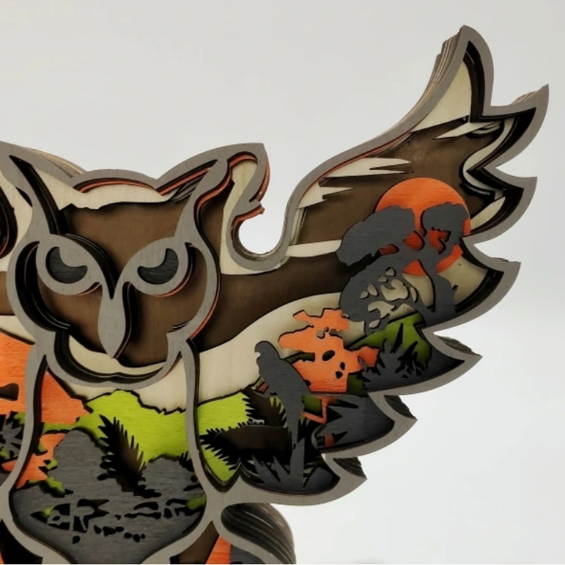 Ornamentos de madeira de coruja de animais 3D