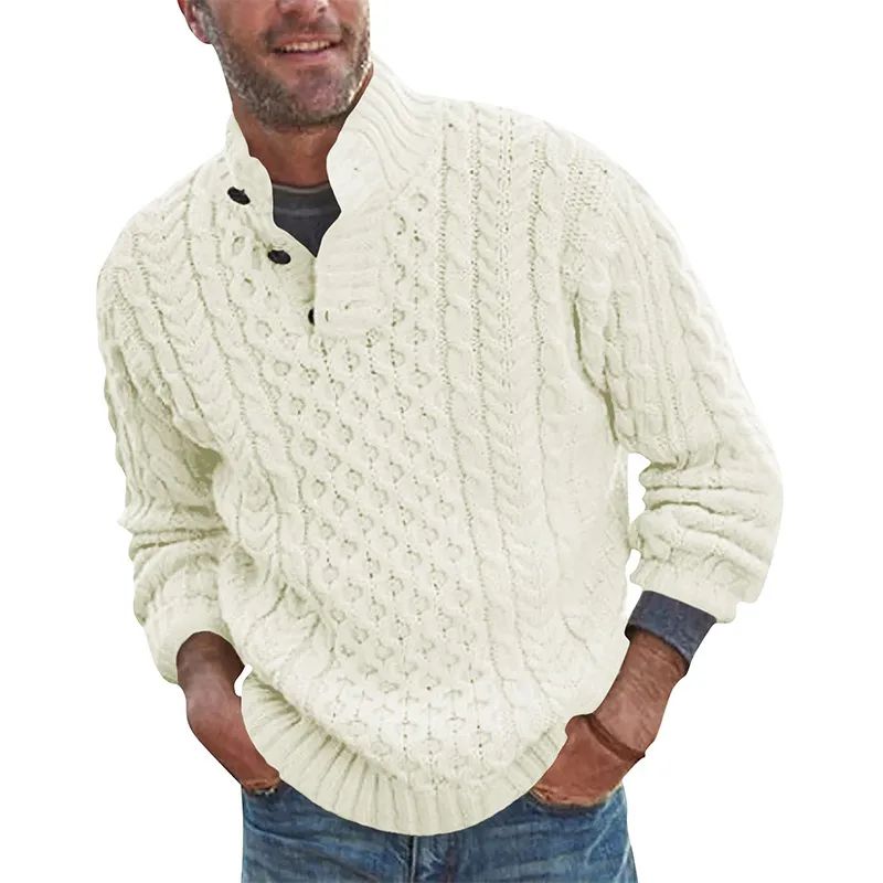 Men \\ acrílico stand colar pullover maconha botões de moda de inverno suéter