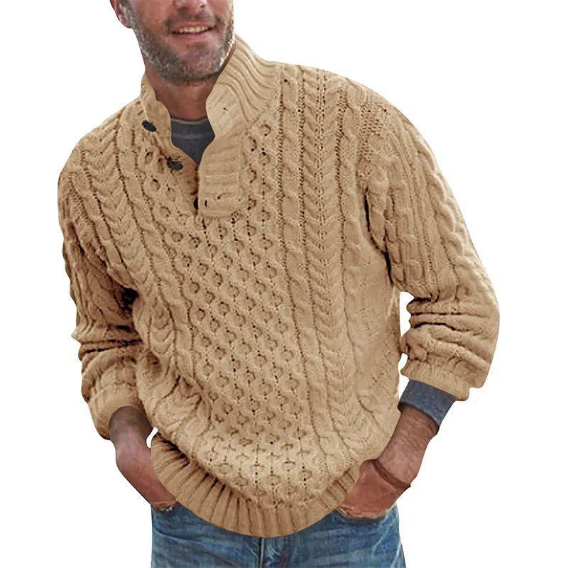 Men \\ acrílico stand colar pullover maconha botões de moda de inverno suéter