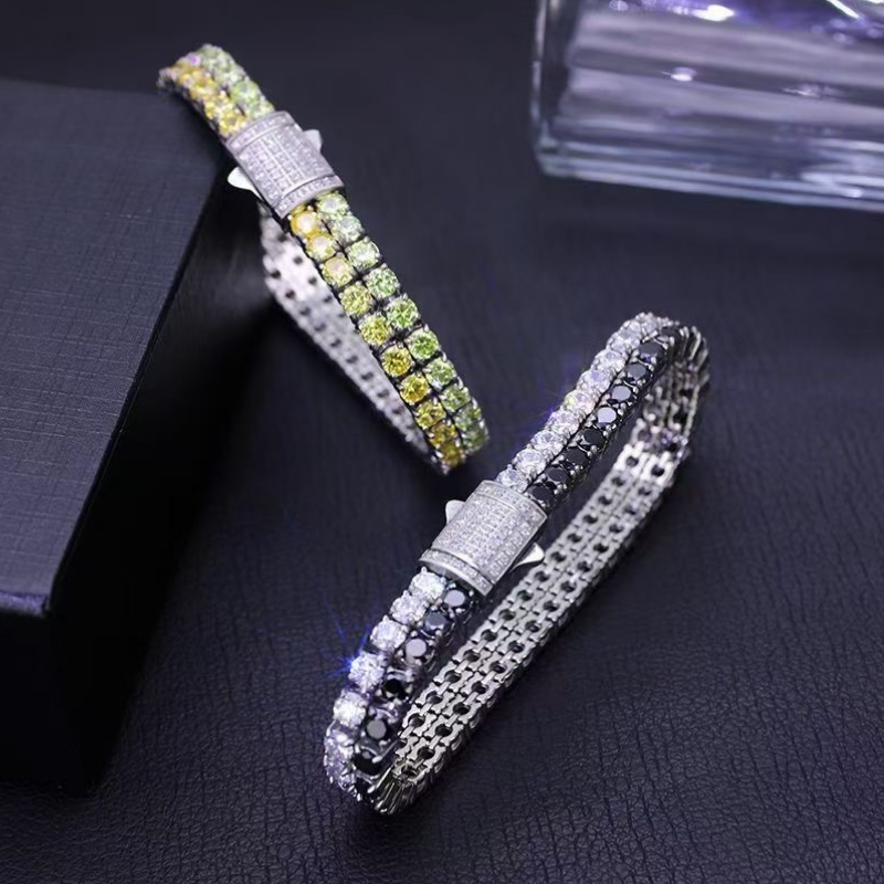 Diamante dupla diamante aço inoxidávelnão manchas de alta pulseira de tênis de diamante de carbono