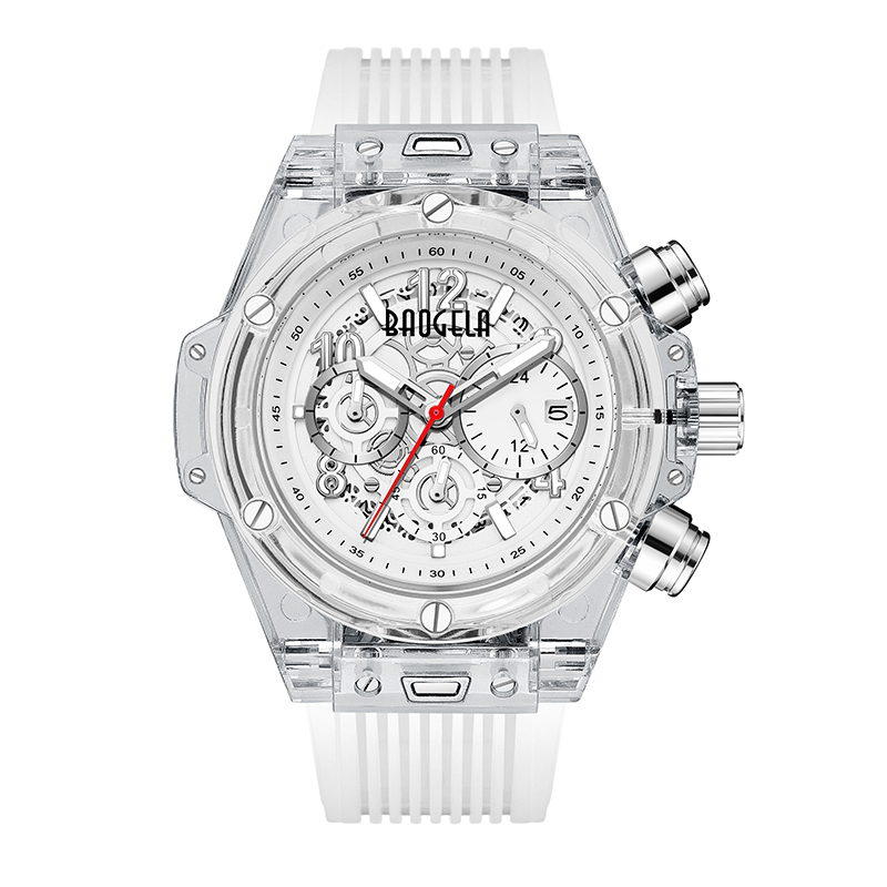 Baogela Brand Full Transparent Watch masculino de luxo Assista a moda Sports Militar Relloj Creative Mulher Mulheres Cronografia Quartz Relógio 20013