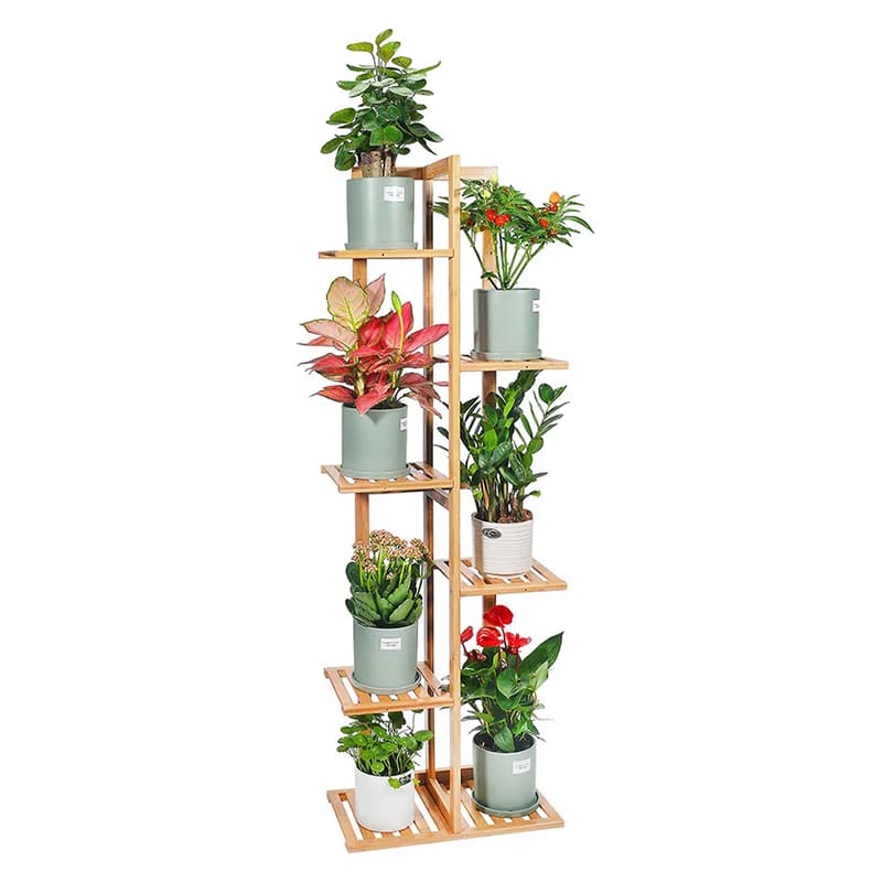 Camada personalizada 6 camada multifuncional de madeira de bambu rack de flor externo stand