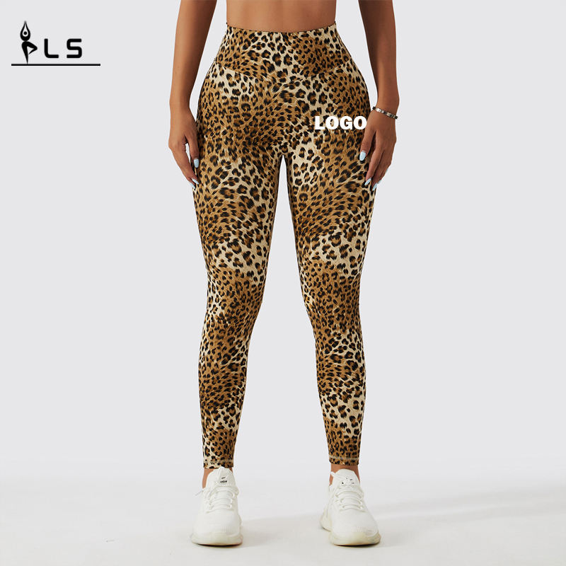SC10112 Impressão de leopardo sem costura Alta cintura de fitness femme ribbed bumbum leggings calças de ioga