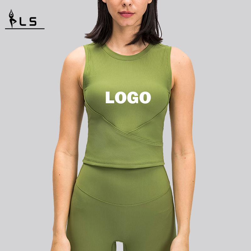 SC10254 Vest Sportswear Workout Yoga Top para mulher com estriado de ioga acolchoada sutiã de tanque de ioga