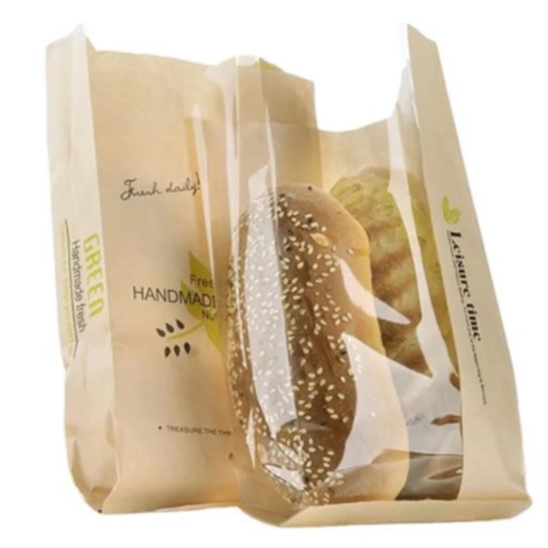 Sacos de pão recicláveis ​​de papel plano compostável com janela