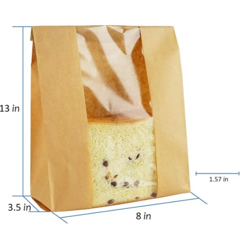 Impressão personalizada Kraft Paper Bread Saco com Janela Veda de selo embalagem Pão de saco de embalagem de embalagem armazenamento