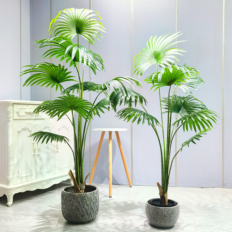 Plantas de árvores artificiais de baixo preço plantas altamente adaptáveis ​​e efetivas vívidas de palmeira para fornecedor de jardim decoração de casamento externo interno