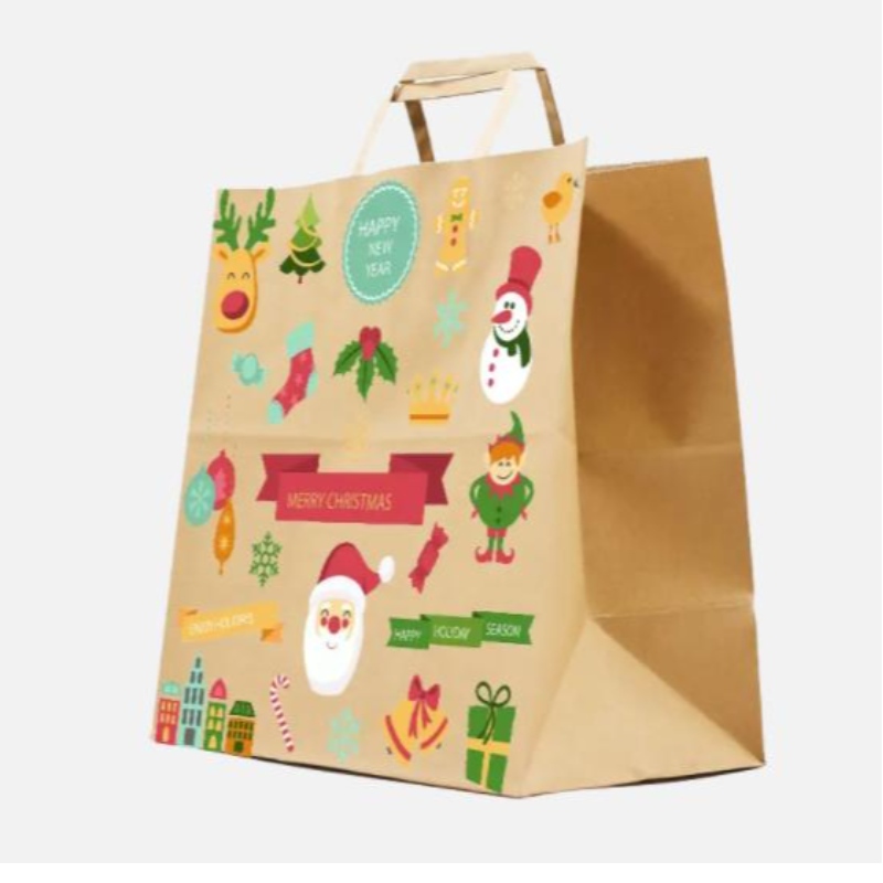Sacos de papel de Natal marrom com alças torcidas sacolas festivas personalizadas com bolsas de papel por atacado por crachá